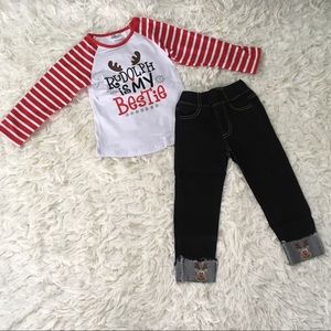 Rudolph is My Bestie Jean Outfit - 3T